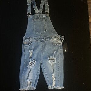 Distressed Denim Overalls